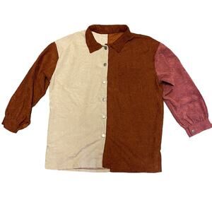 Zaful Corduroy Color Block Long Sleeve Shirt Size Medium